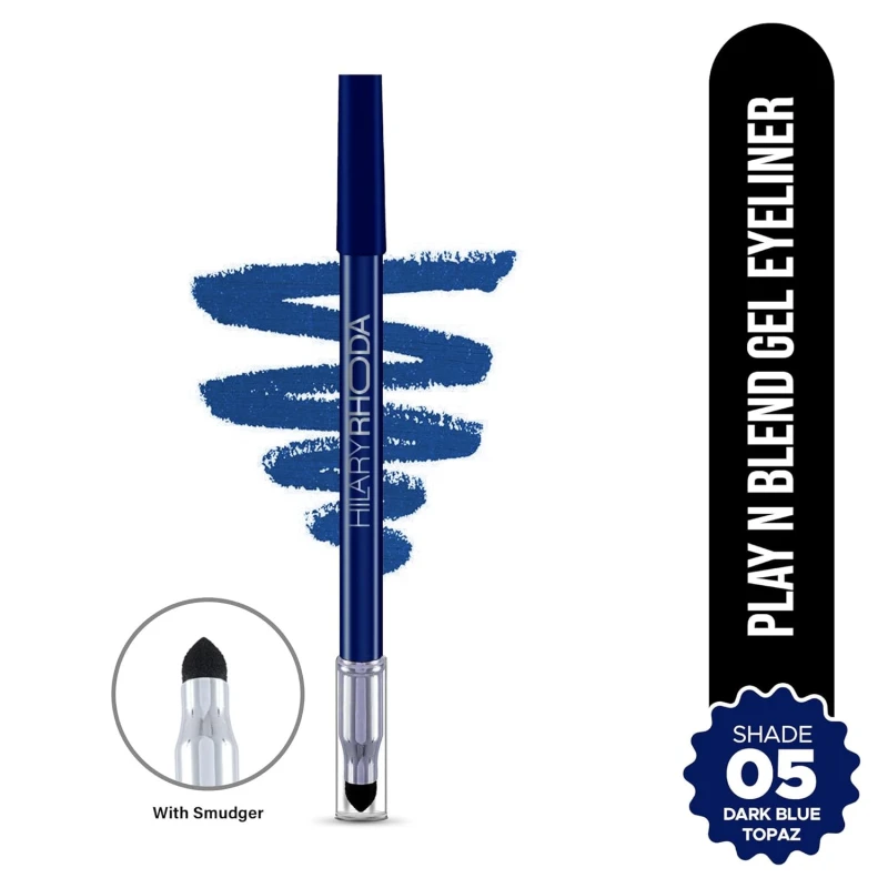 Hilary Rhoda Play n Blend Gel Eyeliner | One Stroke Application | Highly Pigmented | Matte & Shimmer Finish | 2 in 1 Smudger + Eyeliner | Butter Smooth Texture | 1.5g - (Dark Blue Topaz | Shade 05) thumbnail 2